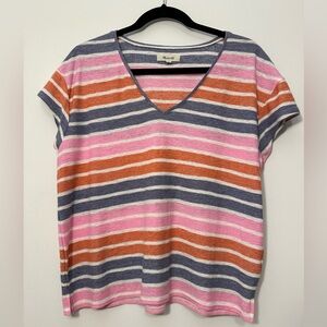 Madewell Women’s Multi-Colored Striped V-Neck Tee Size M